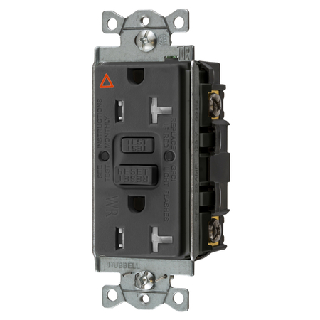 HUBBELL WIRING DEVICE-KELLEMS Power Protection Devices, Receptacle, Self Test, GFCI, IG, TRWR, Commercial Grade, 20A 125V, 2-Pole 3-Wire Grounding, 5-20R, Black GFTWRST20BKIG